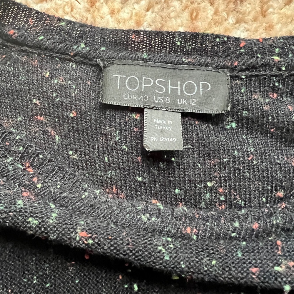 TOPSHOP Speckled black  Thin Sweater Cute Detail UK 8
